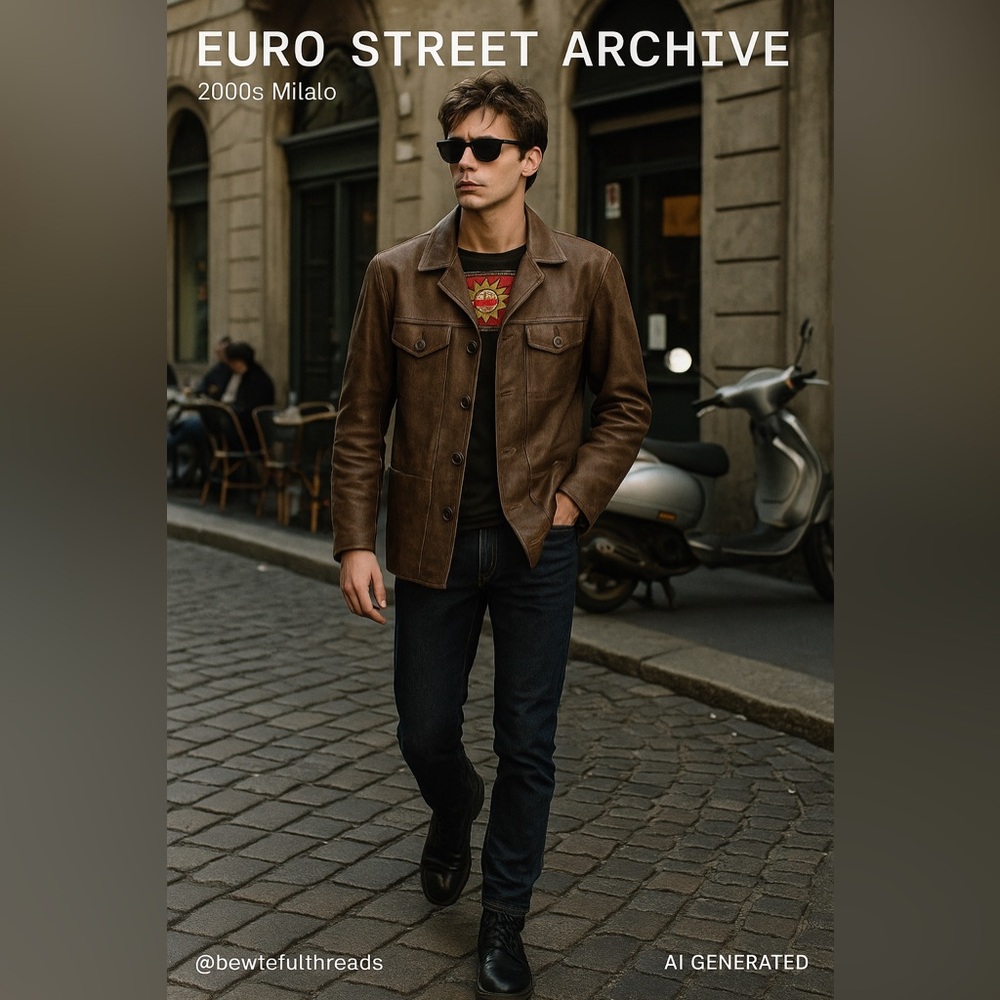 Euro Trash Real Leather Blazer Jacket Vintage 2000s Brown Distressed Moto Style